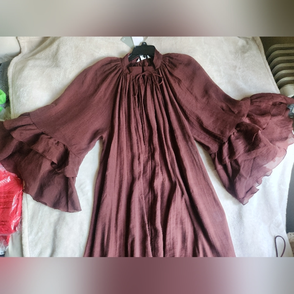 H&m flounced Maxi dress h&m edition ruffled dark red-brown. - Picture 7 of 10